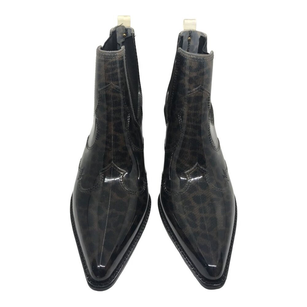 Sam Edelman Black Brown Leopard Pattern Rubber Ankle Boots - Picture 2 of 7